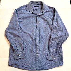 Tommy Hilfiger Button Up Shirt Mens 17-17.5 XL Blue Long Sleeve Reg Fit Polka